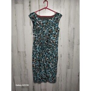Connected Woman’s Teal, Black, White Mock Wrap Sleeveless  Dress Size 8